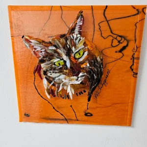 “Enchanted Eyes” Cat Portrait 11″ x 10″ - Fused Glass