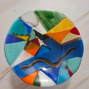 “Colorflow Mosaic” Bowl 6-1/2″ Round - Fused Glass