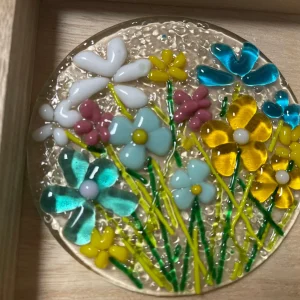 Fused Glass Circle in a Box Wall Art 6″ Square - Fused Glass