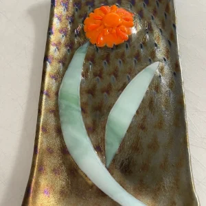 Orange Flower Small Dish 9″ x 4-1/2″ - Fused Glass