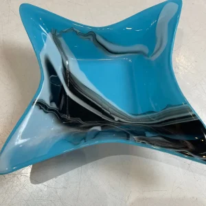 “Turquoise Tide” Square Bowl 13″ x 13″ - Fused Glass