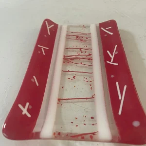 Red, White and Clear Small Dish 8″ x 5″ - Fused Glass