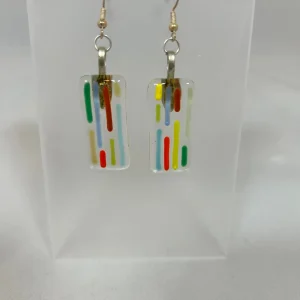 Confetti Line Earrings - Fused Glass