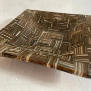 Harvest Grid – Brown Herringbone Small Dish 5″ x 5″ - Fused Glass