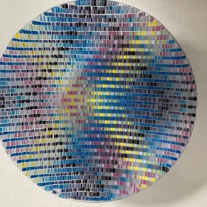 “Pixelated Prism” Bowl 16″ Round - Fused Glass