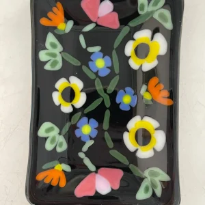 “Midnight Garden” Small Dish 4″ x 6″ - Fused Glass