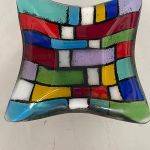 “Mosaic Mirth” Small Dish 4-1/2″ x 4-1/2″ - Fused Glass