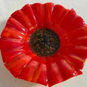 “Radiant Poppy” Bowl 12″ Round - Fused Glass