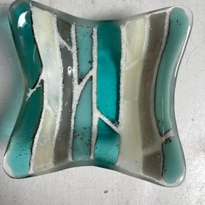 “Aqua Serenity” Small Dish 5″ x 5″ - Fused Glass