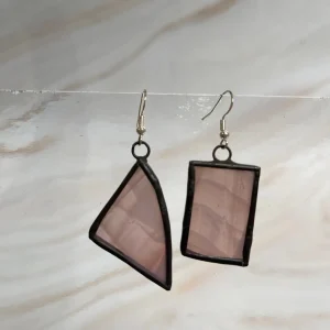 Light Pink Stained Glass Earrings 1 1/2″ - Stained Glass