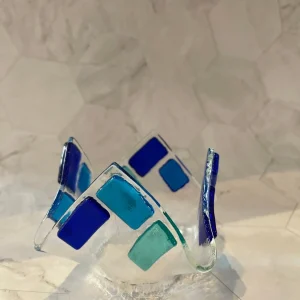 “Seascape Embrace” Votive Candle Holder 4″ x 4″ - Fused Glass