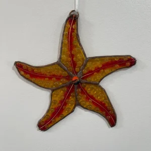 “Crimson Ember Star” Ornament 6-1/2″ x 6″ - Stained Glass