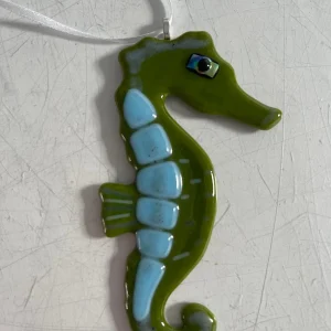 “Sassy Seahorse” Ornament 2″ x 4″ - Fused Glass