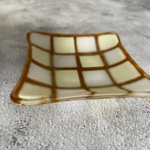 “Caramel Check” Small Dish 4-1/2″ Square - Fused Glass