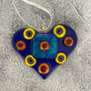 “Vivid Vision” Heart Ornament 3-1/2″ x 3″ - Fused Glass