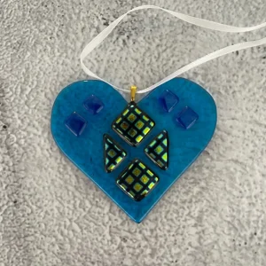 “Cosmic Harmony” Heart Ornament 3-1/2″ x 3″ - Fused Glass