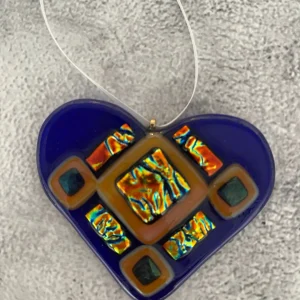 “Vibrant Matrix” Heart Ornament 3-1/2″ x 3″ - Fused Glass