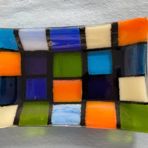 “Brilliance Squared” Small Dish 3-1/2″ x 5-1/2″ - Fused Glass