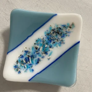 “Cool Water Cascade” Small Dish 5″ x 5″ - Fused Glass