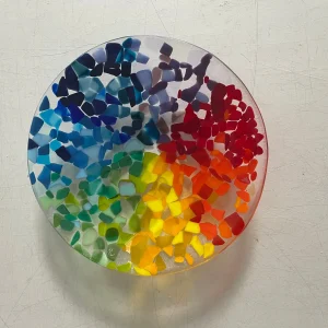 “Rainbow Swirl” Round Bowl 9″ - Fused Glass