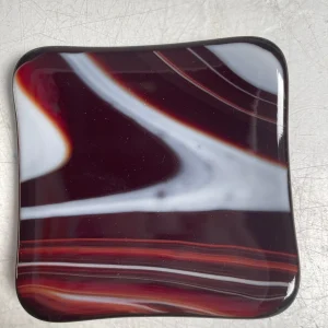 Crimson Swirl Glass Dish 4″ x 4″ - Fused Glass