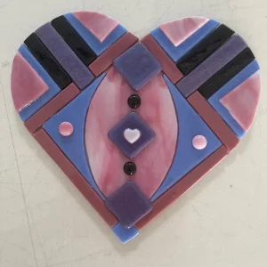 Sweetheart Patchwork Glass Plaque 8″ x 8″ - Fused Glass