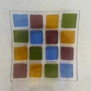 “Harlequin Palette” Small Tray 5″ x 5″ - Fused Glass