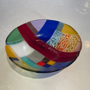 “Bold Patchwork” Bowl 10 1/2 “ - Fused Glass