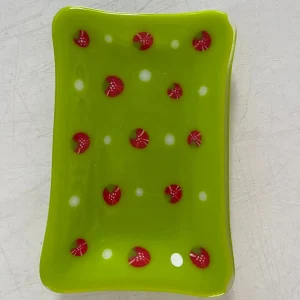 “Strawberry Patch” Small Dish 4″ x 6″ - Fused Glass