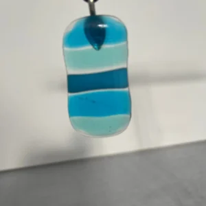 “Bands of Blue” Pendant 1″ x 2″ - Fused Glass