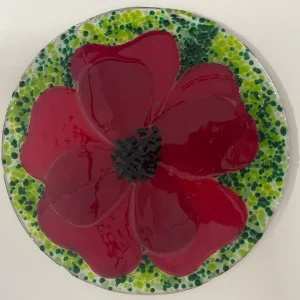 “Poppy Paradise” Table Art 11″ Round - Fused Glass