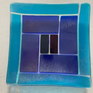 “Sapphire Mosaic” Small Plate 6″ x 6″ Square - Fused Glass