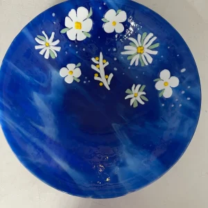 Blossoms on Blue - Fused Glass