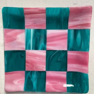 Playful Pink and Teal Checks - Fused Glass