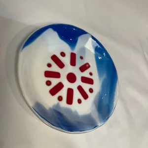 Red, White, and Blue Adorn this plate 9″ - Fused Glass