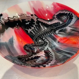 16″ Designer Bowl Red, White and Black - Fused Glass