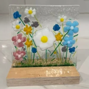 “Meadow Dance” Table Art with Stand 5″ x 6″ - Fused Glass