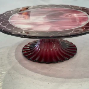 Cake Plate with Pedestal – Cranberry - Fused Glass