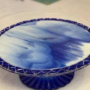 Cake Plate with Pedestal – Blues - Fused Glass