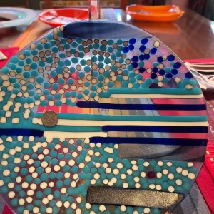 Blue Dots and Lines Platter 9″ - Fused Glass