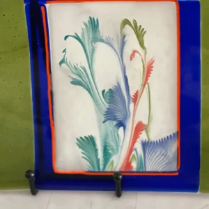 7″ x 15″ Green Tray with Flowers - Fused Glass