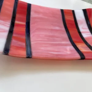 Pink, Strips, and Pink with White Swirl Glass Tray 7″ x 12″ - Fused Glass