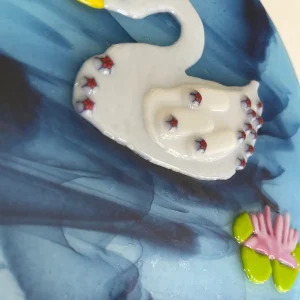 Swan in the Water 9″ Art Piece - Fused Glass