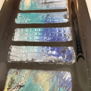 Black Tray with Blue and Green Swirls 7″ x 12″ - Fused Glass