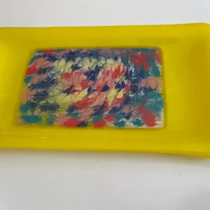 Yellow Tray with Colorful Center Design 7″ x12″ - Fused Glass