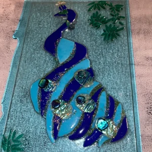 Blue Peacock Wall Art 9 1/2″ x 14″ - Fused Glass