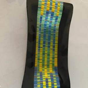 Tray – Black with Strips of Yellow, Green, Blue and Red 12″ x 6″ - Fused Glass