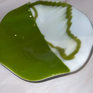 Green and White Bowl 10″ - Fused Glass