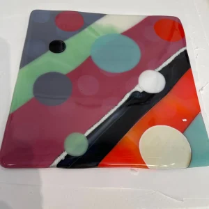 Circles anyone 8″x8″ Square Plate - Fused Glass